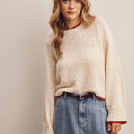 Contrast Trim Bouclé Sweater in Ivory – 3
