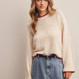Contrast Trim Bouclé Sweater in Ivory – 3