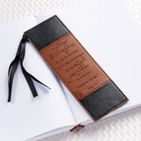 Be Strong and Courageous faux leather bookmark with knotted satin ribbon