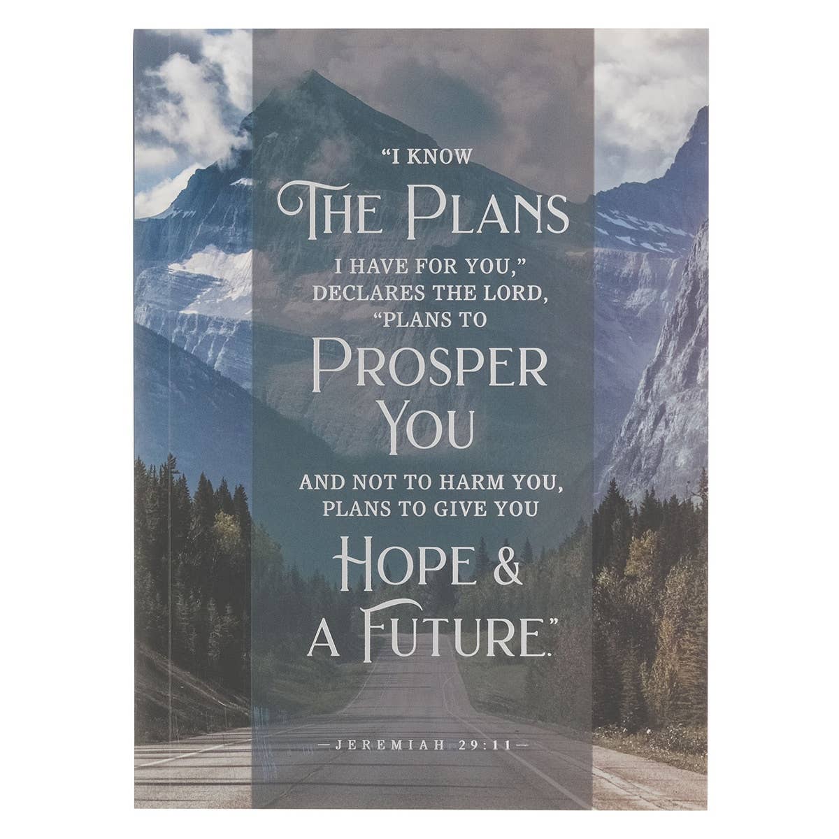 Hope and a Future bound notebook with mountain path design and Jeremiah 29:11