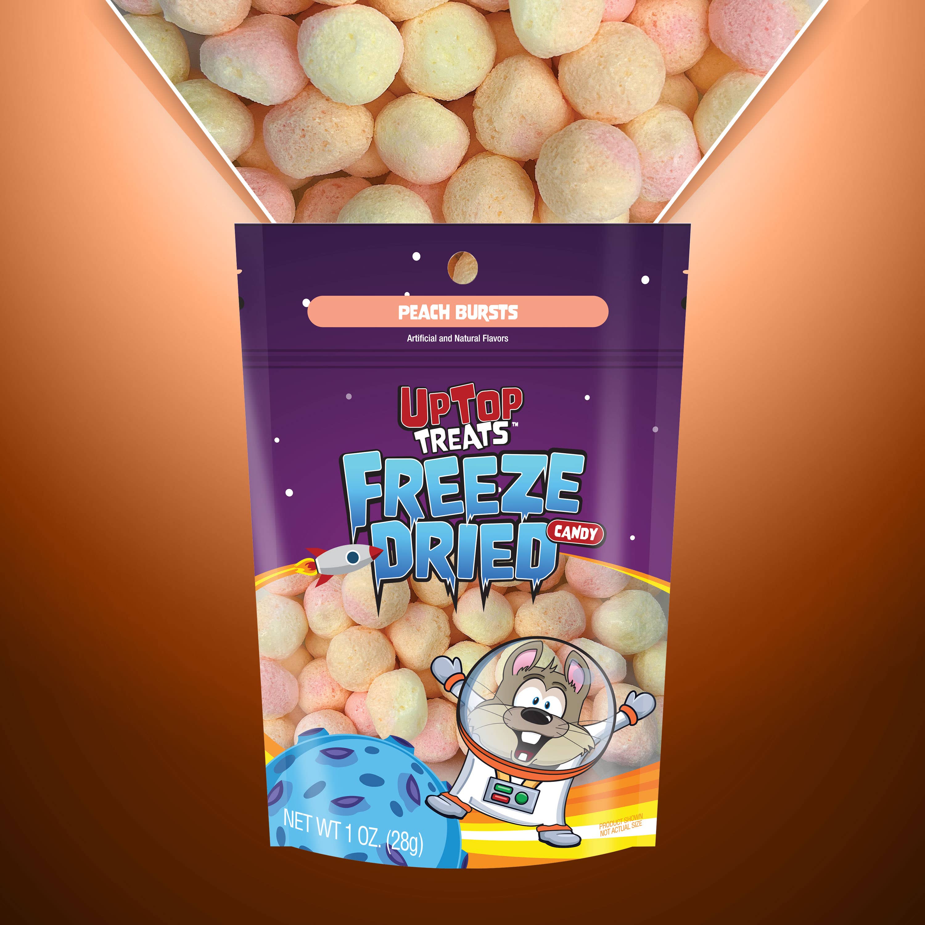 UpTop Treats Peach Bursts freeze dried candy 1 oz bag
