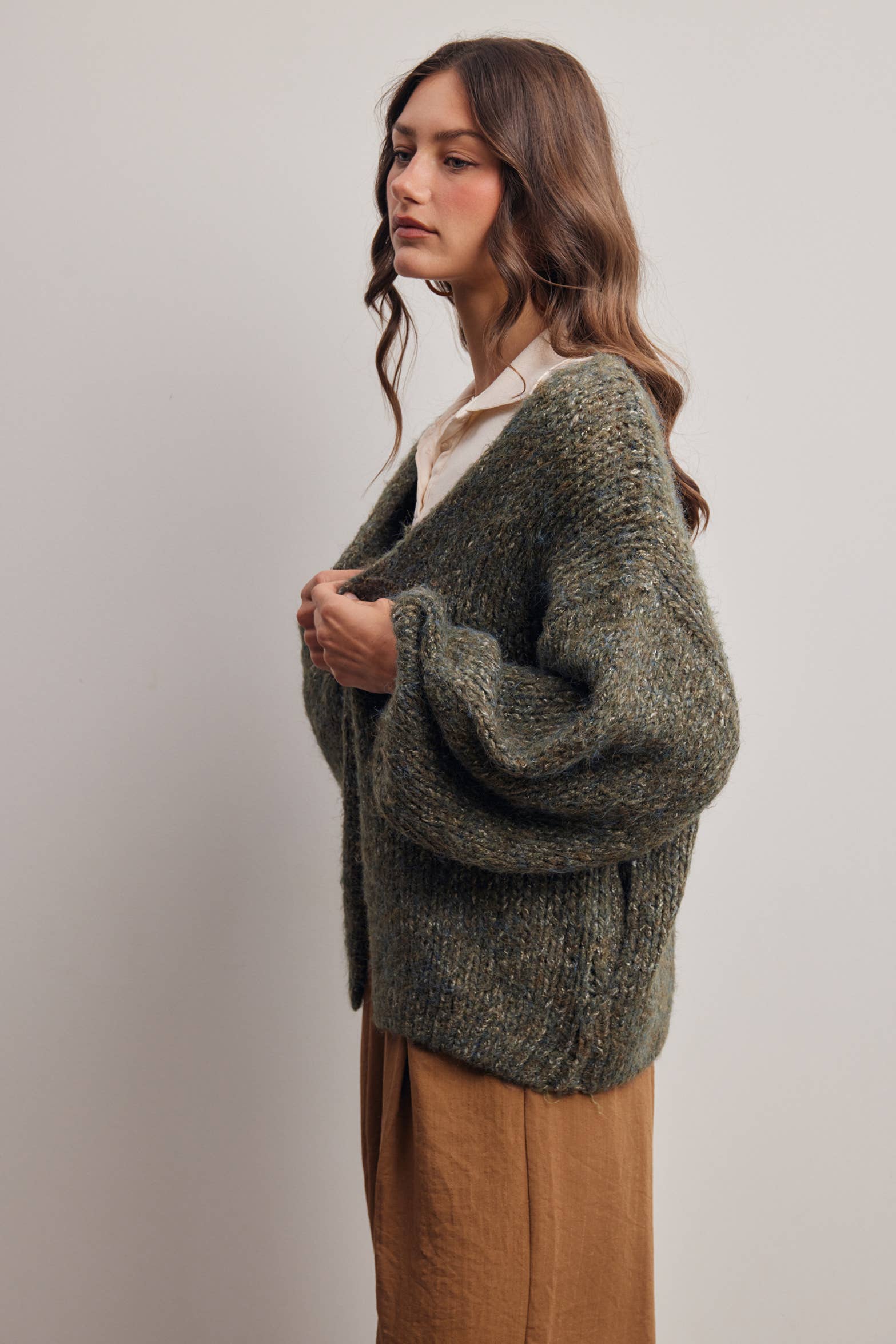 Chunky Soft-Touch Knit Cardigan in Olive – 7