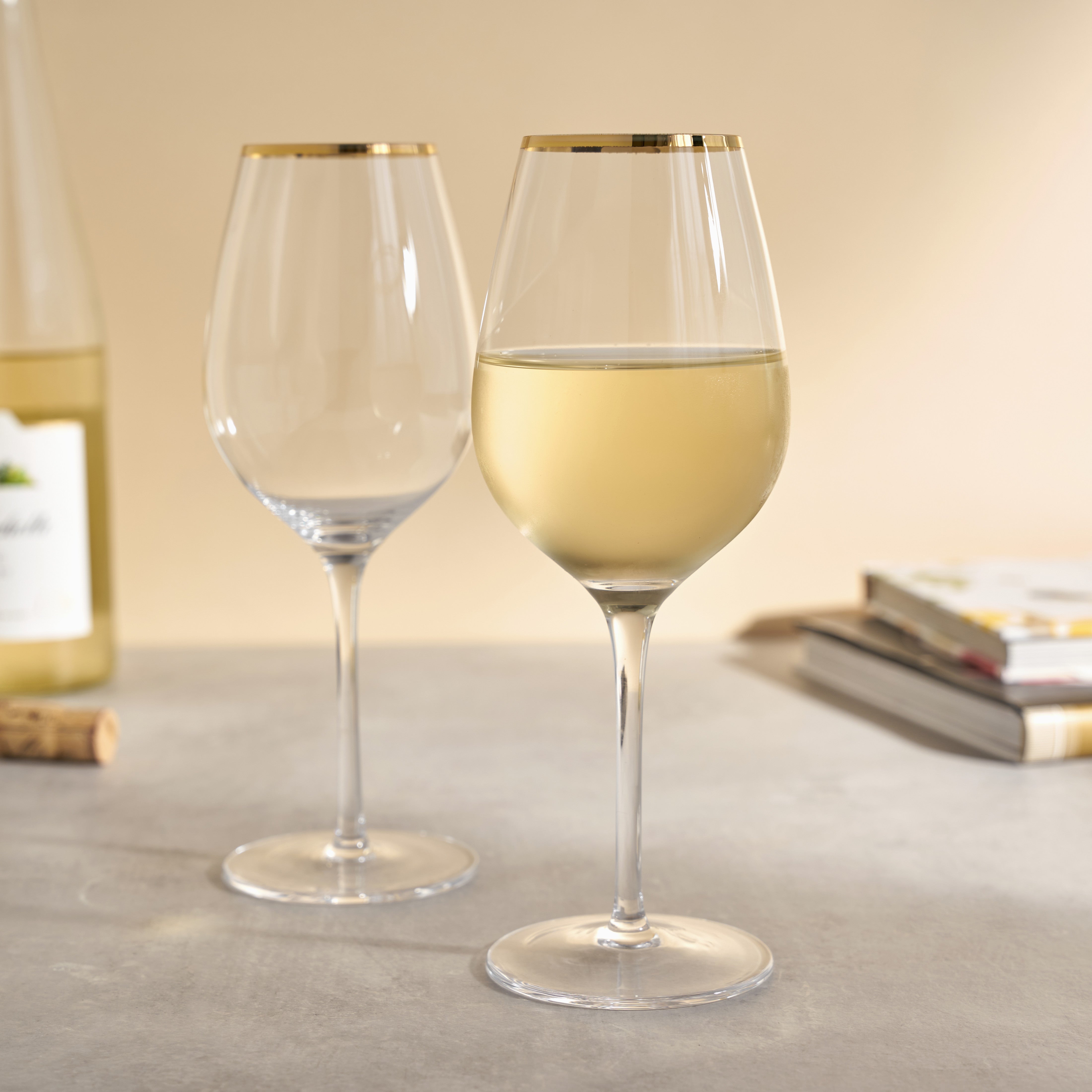 Twine Gilded Stemmed Wine Glasses, Gold Rim