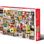 Boomers' Favorite Posters 1,000-piece jigsaw puzzle box showing a collage of vintage movie, music and pop culture posters from the 1960s to 1980s