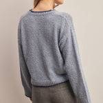 Contrast Trim Bouclé Sweater in Slate Blue – 7