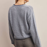 Contrast Trim Bouclé Sweater in Slate Blue – 7