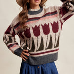 Tulip Pattern Knit Sweater in Charcoal – 1