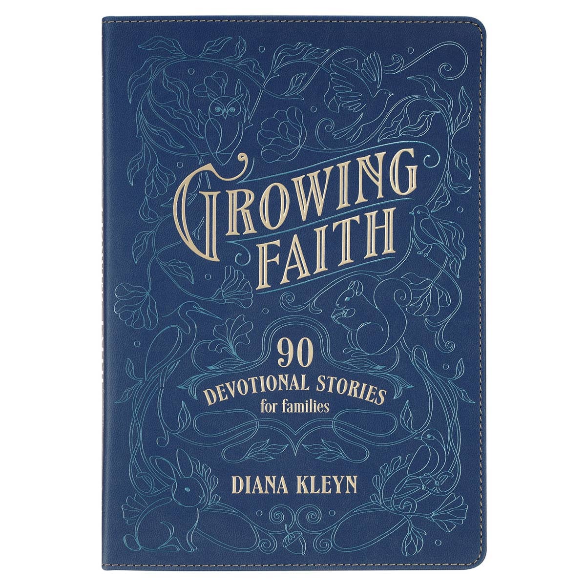 Growing Faith gift book in dark blue faux leather with wildlife and floral artwork