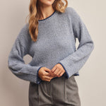 Contrast Trim Bouclé Sweater in Slate Blue – 3