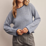 Contrast Trim Bouclé Sweater in Slate Blue – 3