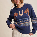 Western Horse & Horseshoe Sweater in Navy – 2