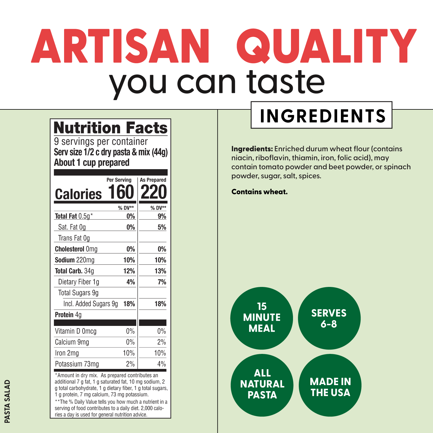 Vineyard Pasta Salad nutrition facts and ingredients