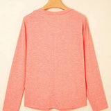 Fresh Salmon Floral Patchwork V Neck Long Sleeve Tee