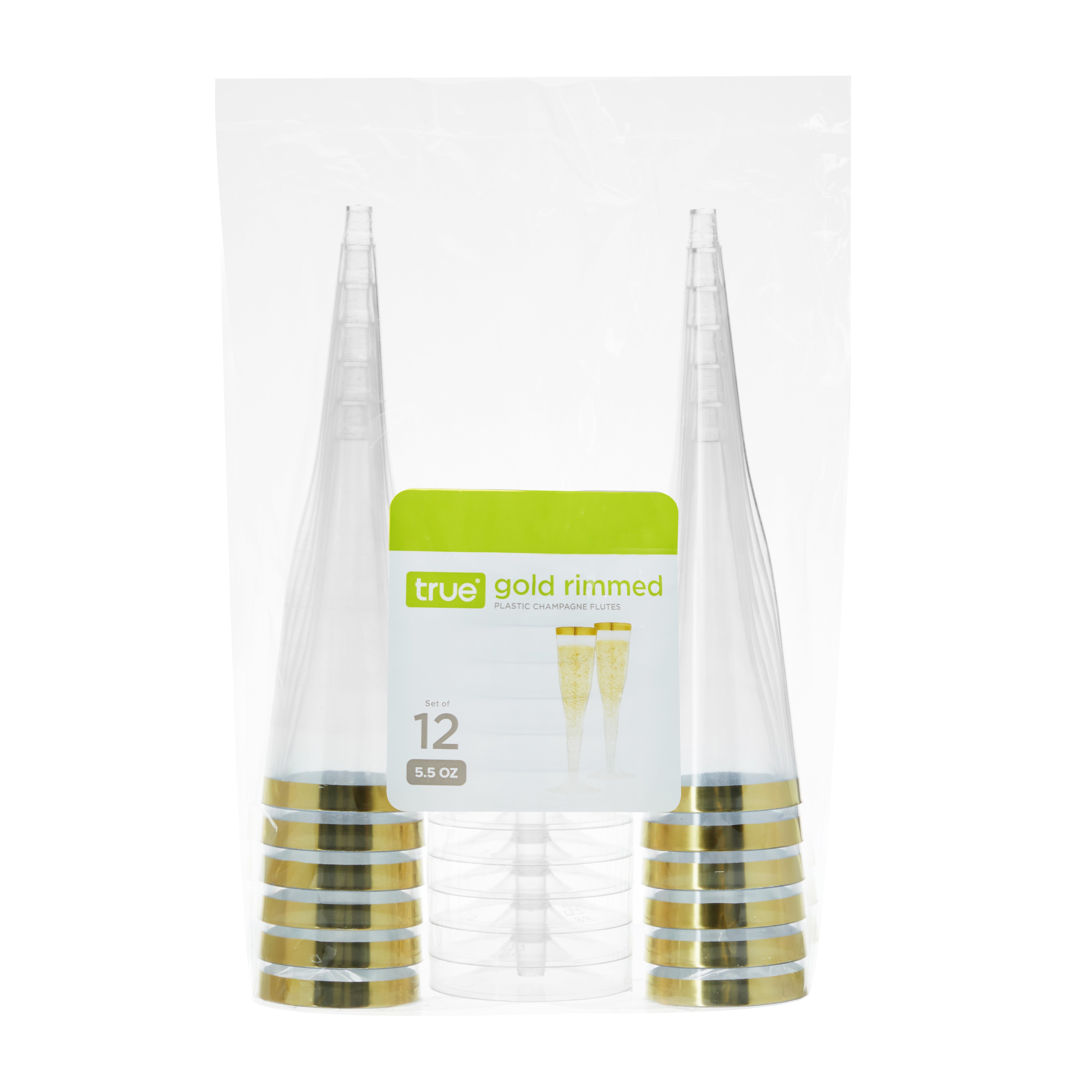 True Gold-Rimmed Plastic Champagne Flutes