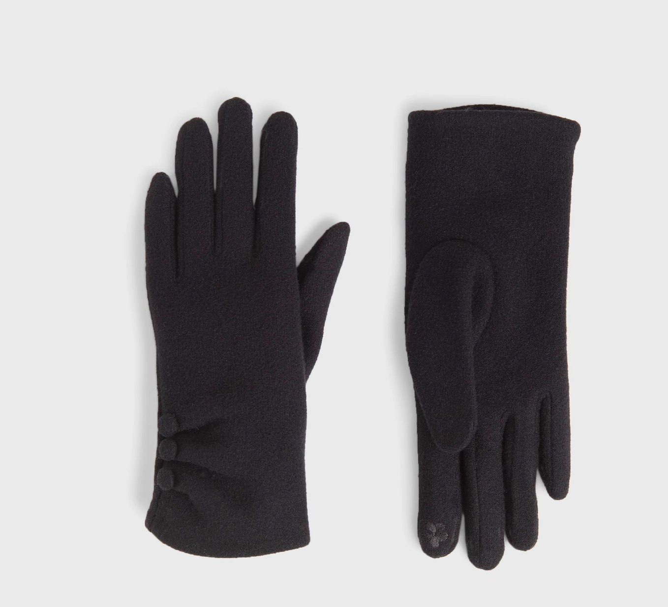Chic Button Detail Touchscreen Gloves - black with button cuff detail