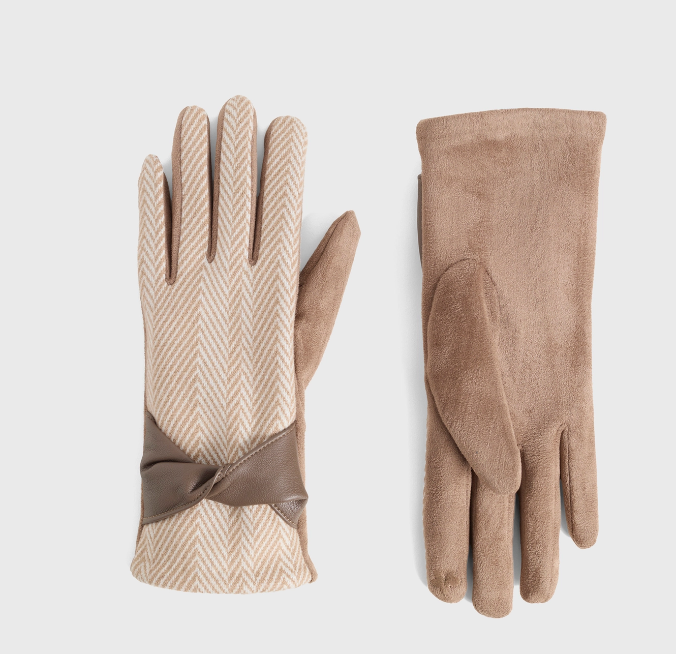 Faux Leather Twist Houndstooth Touchscreen Gloves - tan