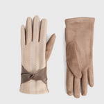 Faux Leather Twist Houndstooth Touchscreen Gloves - tan