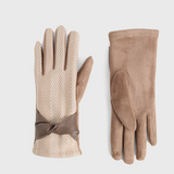 Faux Leather Twist Houndstooth Touchscreen Gloves - tan