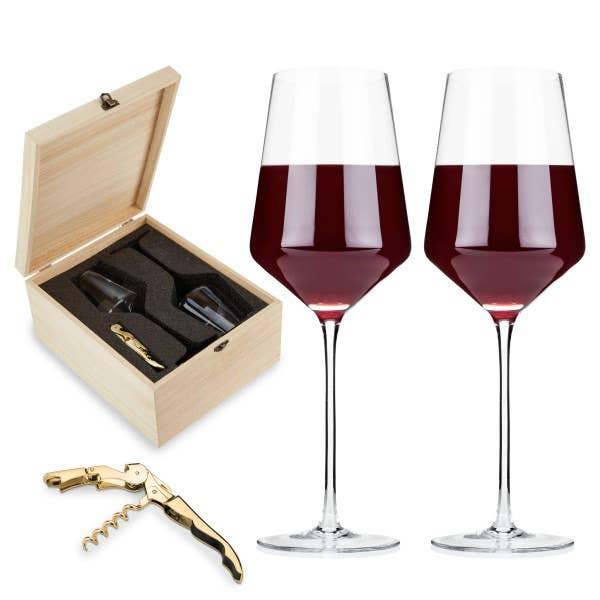 Crystal Wine Glasses & Corkscrew Gift Box Set - 39 North CO 