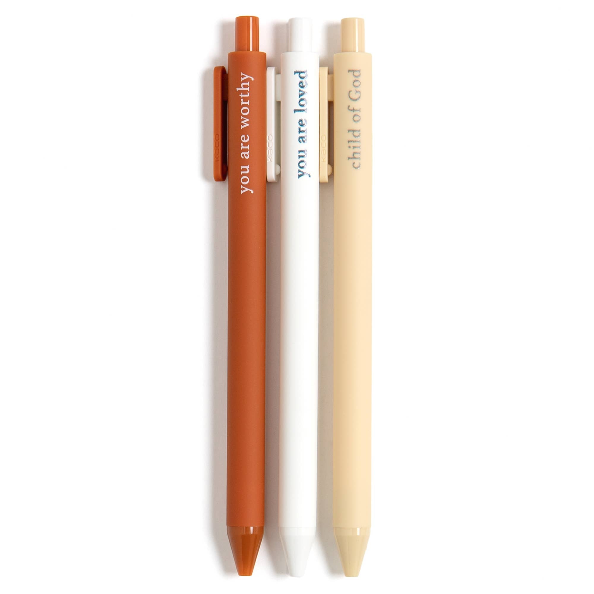 Faith gel pens printed with You Are Loved and Child Of God