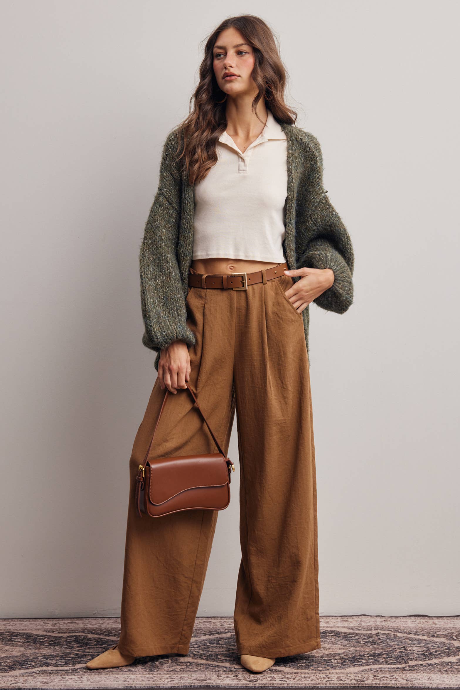 Chunky Soft-Touch Knit Cardigan in Olive – 11