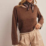 Contrast Trim Bouclé Sweater in Mocha – 2