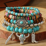 Turquoise Western Pattern Turquoise Beaded Multi Layer Bracelet Set