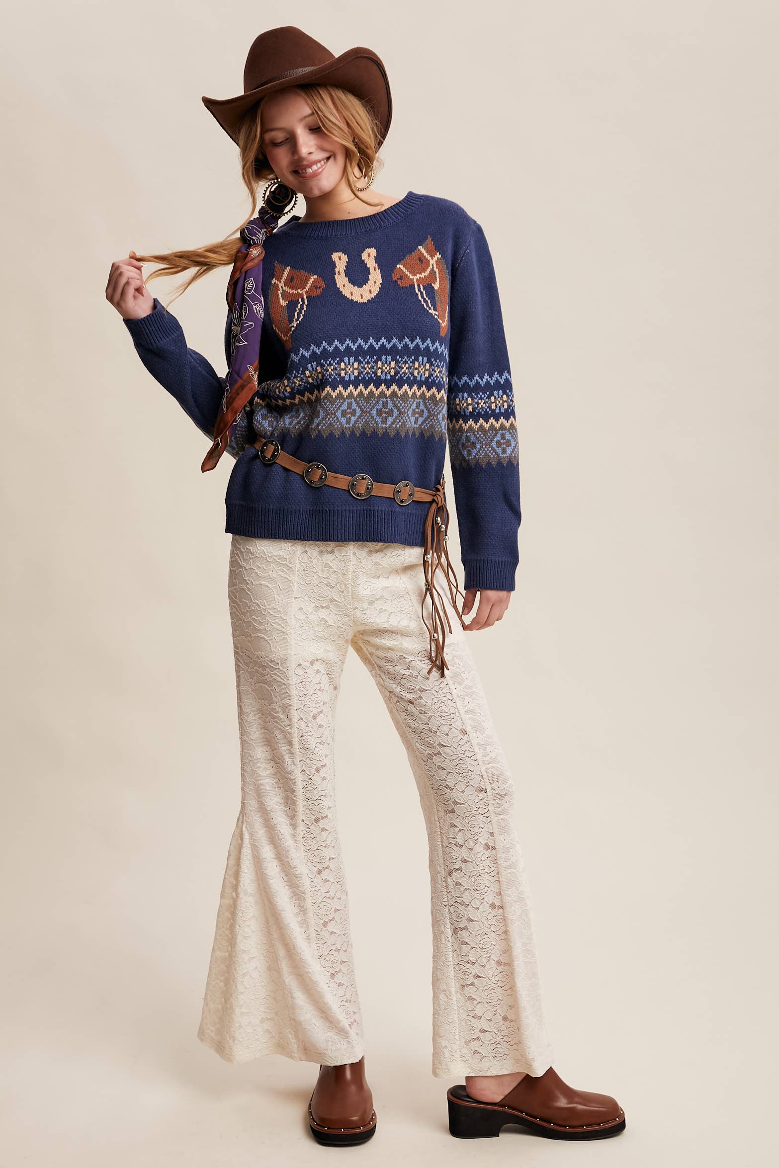 Western Horse & Horseshoe Sweater in Navy – 10