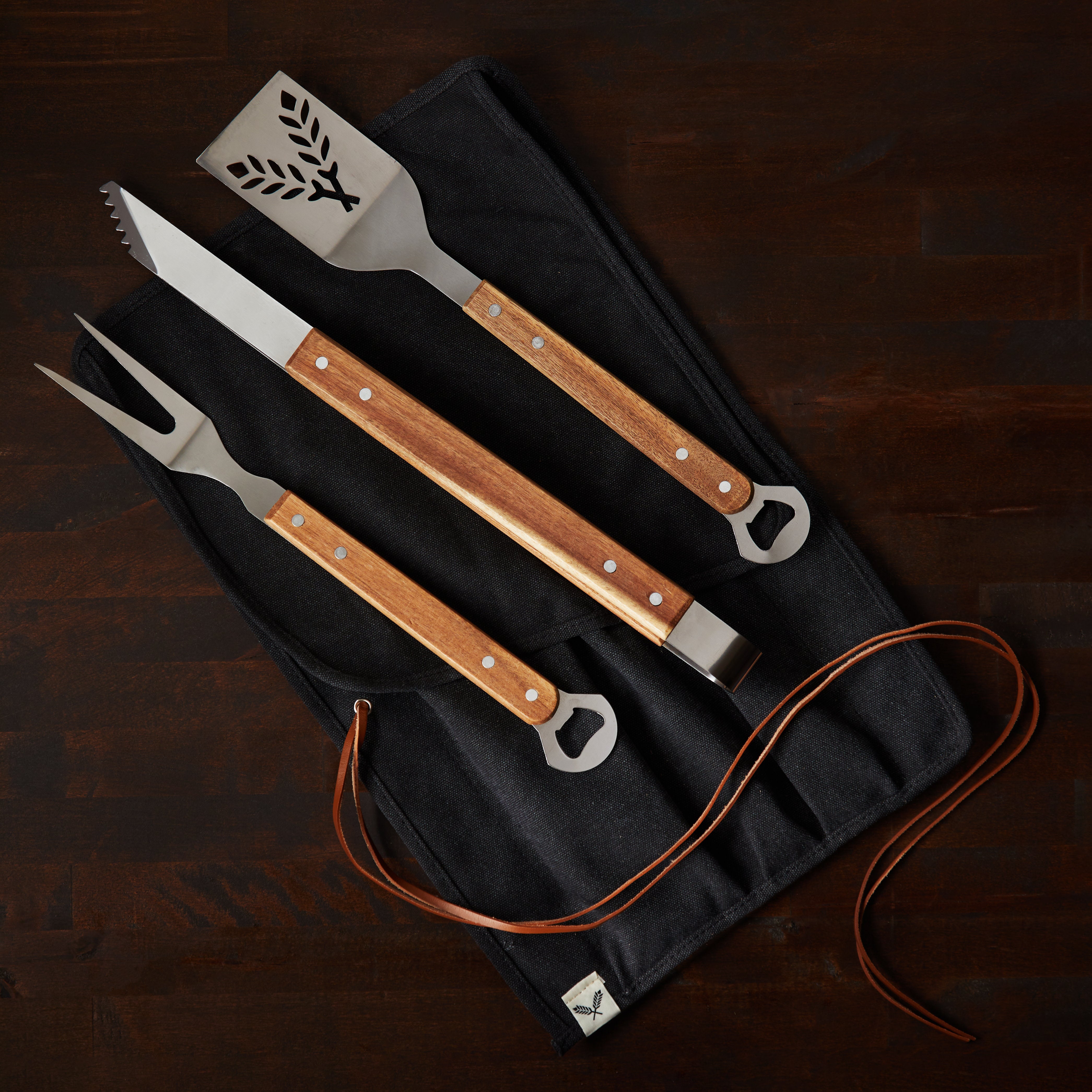 Foster & Rye 3-Piece Grilling Tool Set with wood handles
