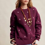 Women's Embroidered Dot Sweater in Plum – 8