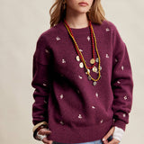 Women's Embroidered Dot Sweater in Plum – 8