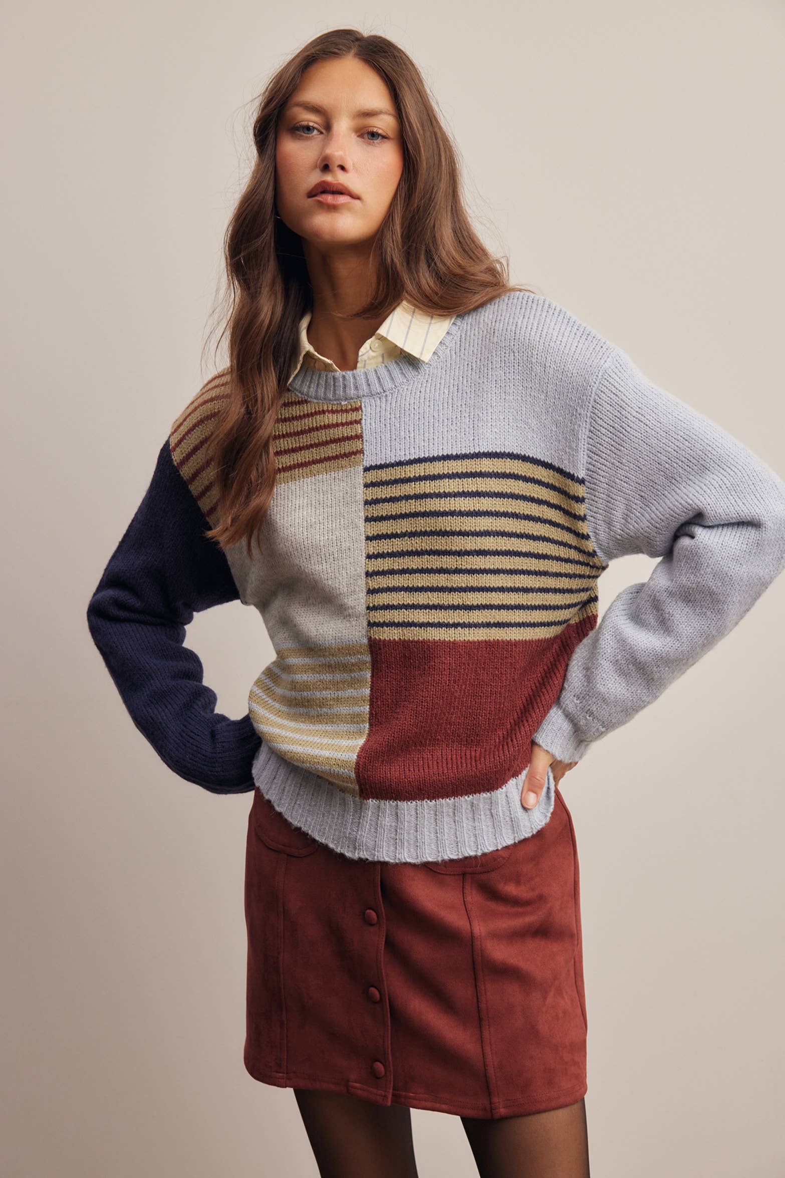 Colorblock Mixed Stripe Sweater in Blue Multi – 1