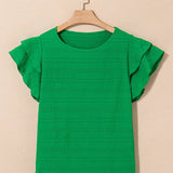 Textured Ruffled Sleeve Round Neck Top