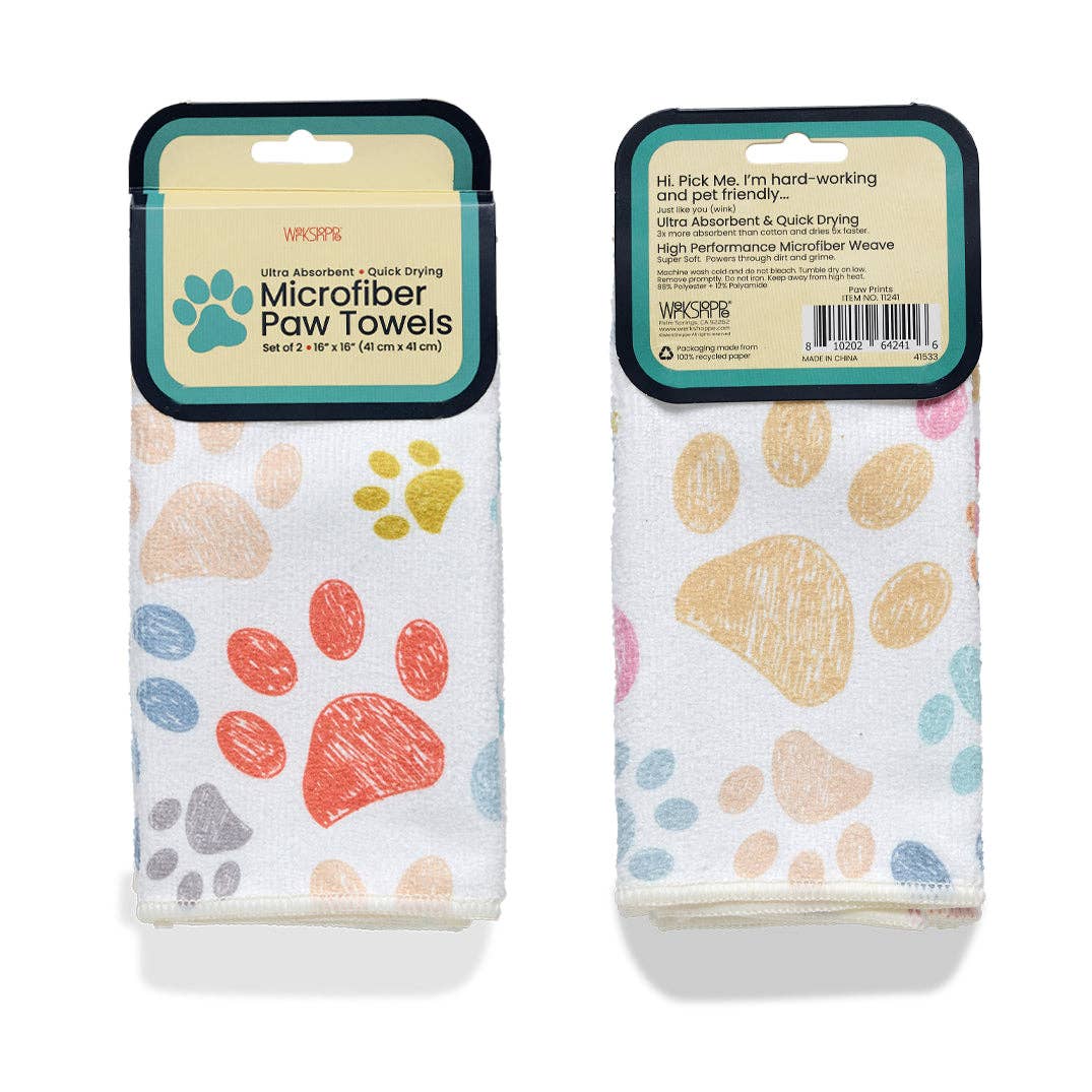 Colorful paw print microfiber dog paw towels, view 2