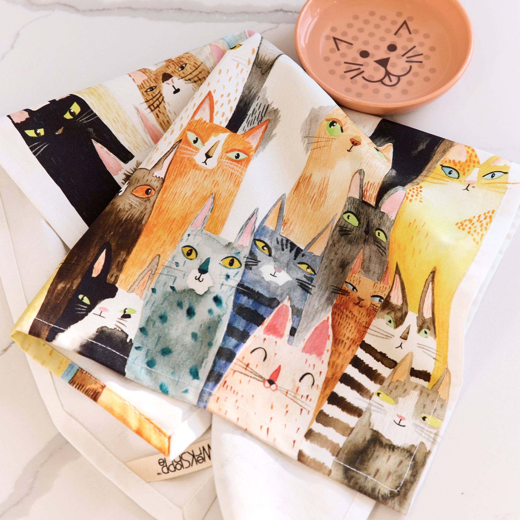 Cat Power illustrated cats 100% cotton kitchen tea towel, view 2