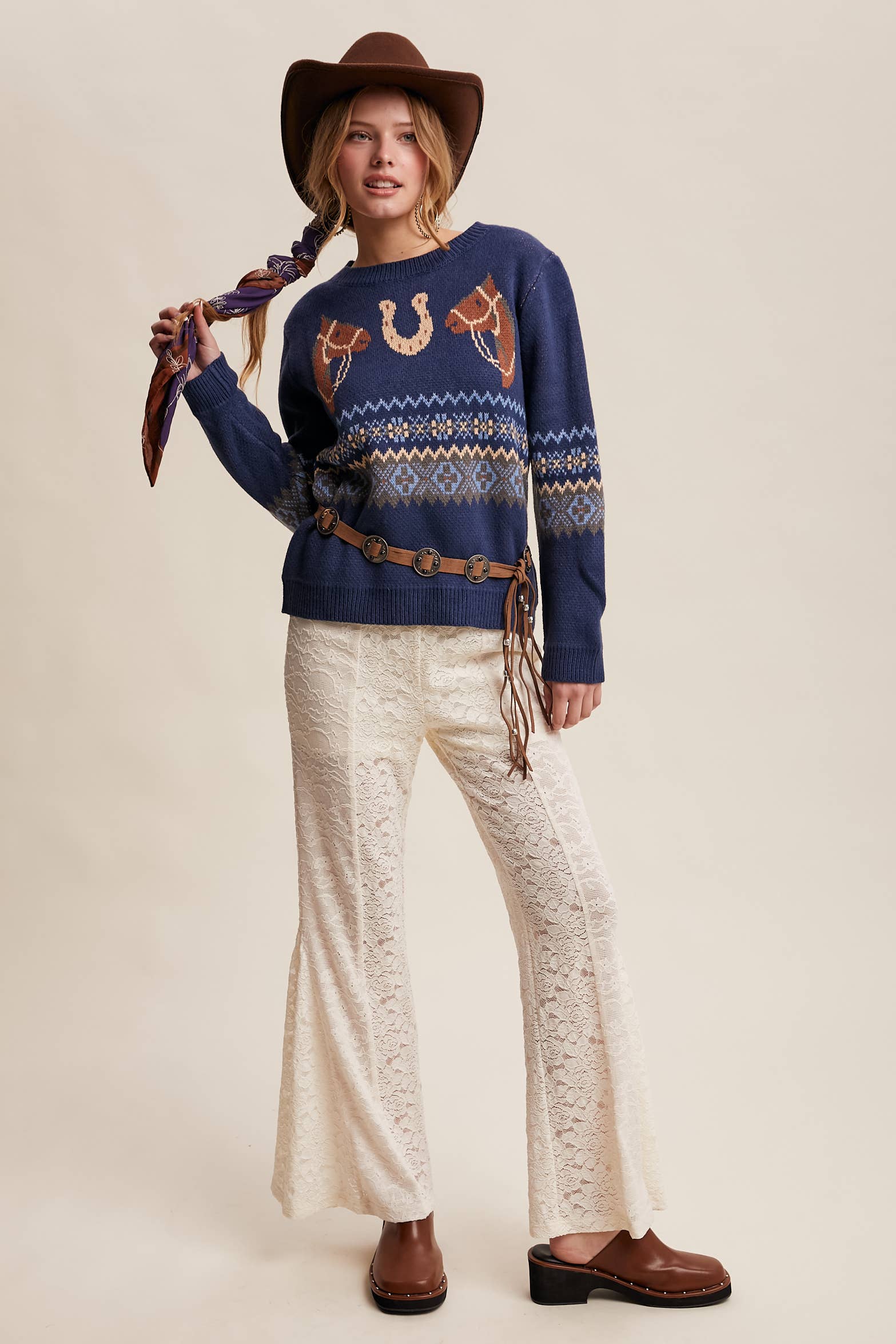 Western Horse & Horseshoe Sweater in Navy – 11
