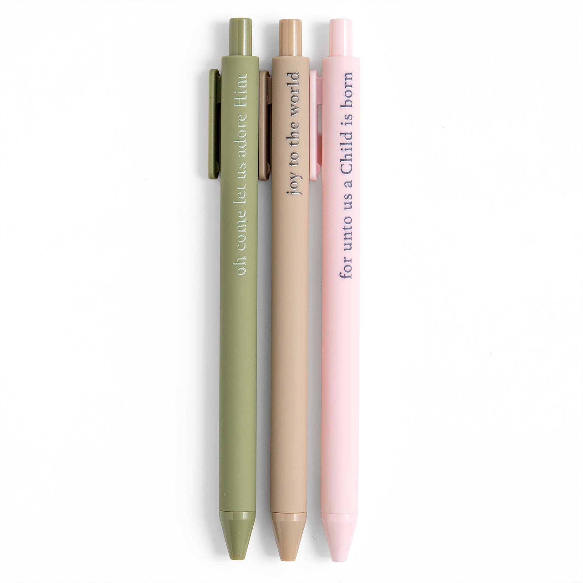 Rejoice gel pens printed with Joy To The World and Oh Come Let Us Adore Him