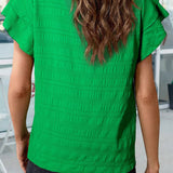 Textured Ruffled Sleeve Round Neck Top