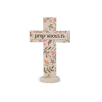 Angels Among Us Pray About It decorative floral cross keepsake