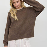 Mocha crew neck pullover sweater, alternate view