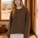 Mocha crew neck pullover sweater, styled