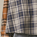 Mixed Plaid Patchwork Button Up Shirt in Navy Blue - hem and sleeve detail