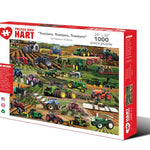 Tractors, Tractors, Tractors 1,000-piece jigsaw puzzle box showing classic and modern tractors working across farm fields