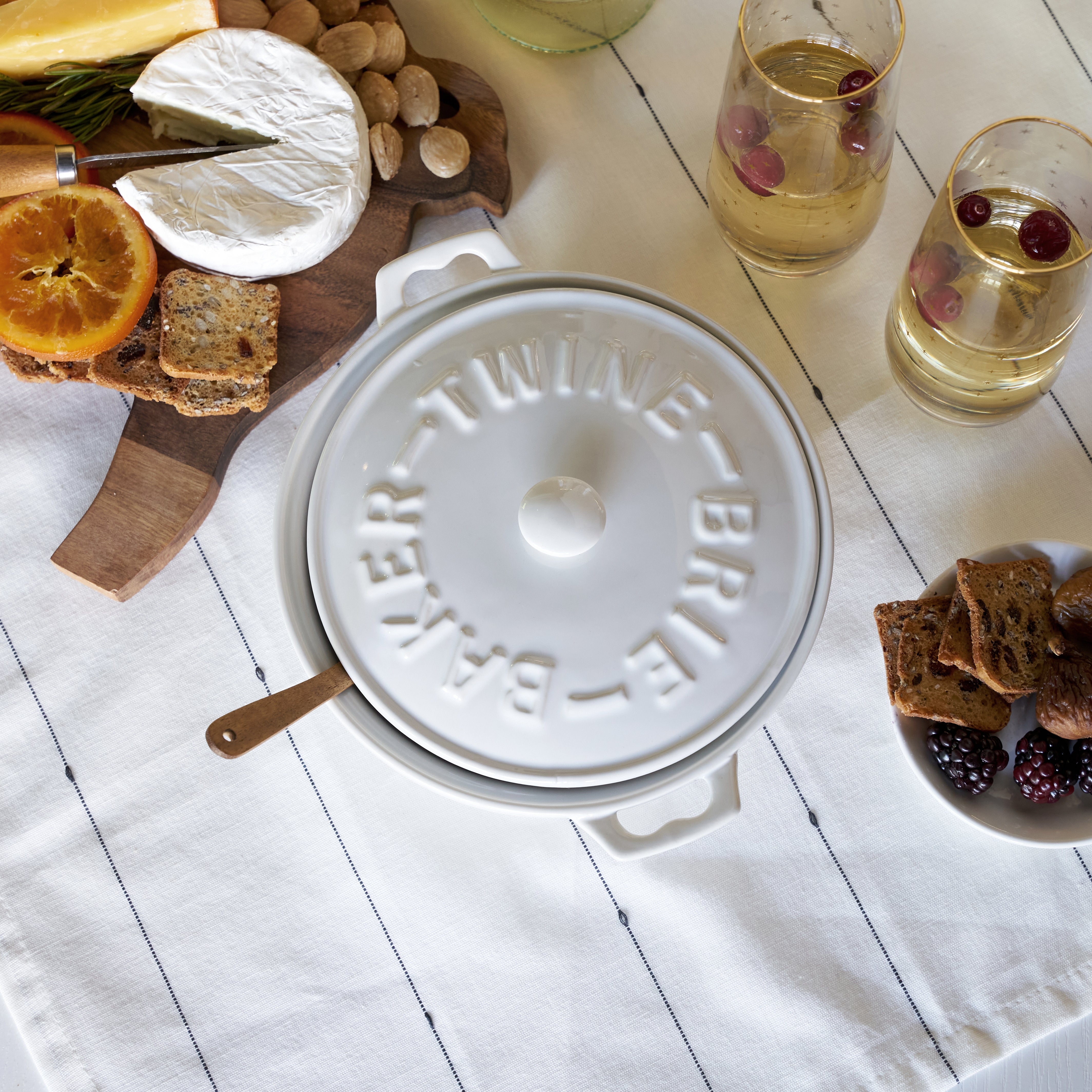 Twine Ceramic Brie Baker with Acacia Wood Spreader Set