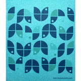 Swedish Dishcloth Geo Flowers Blue on Blue