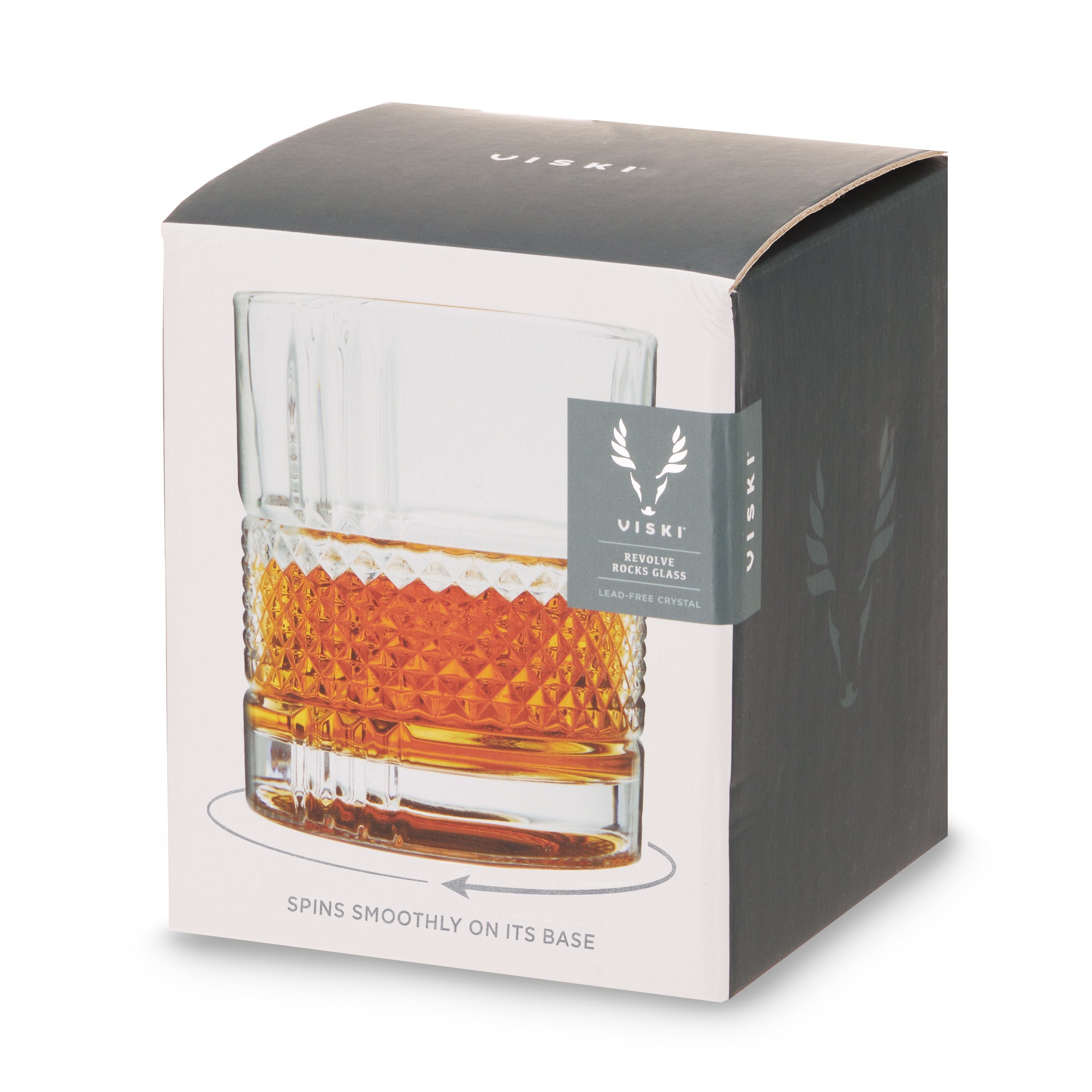Viski Revolve Spinning Crystal Rocks Glass