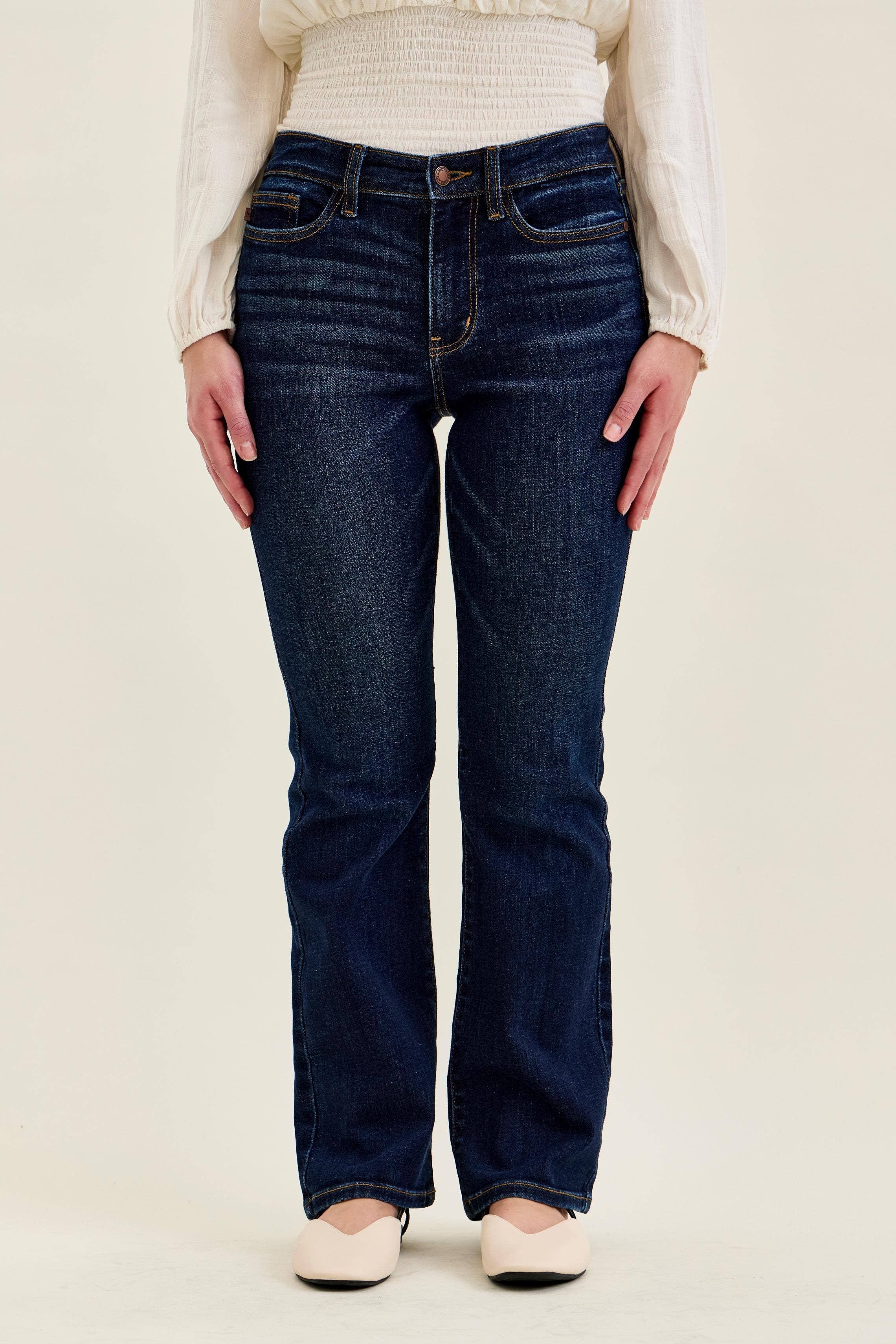Judy Blue petite mid-rise bootcut jeans in dark wash