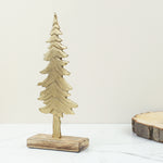 Gold metal tree on a wood base, 10.5 inches