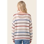 Multi color striped crochet sweater, back view
