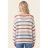 Multi color striped crochet sweater, back view